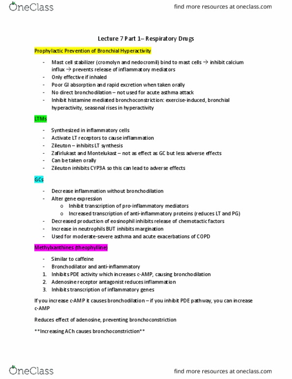 HLSC 4310U Lecture Notes - Lecture 7: Mast Cell Stabilizer, Zileuton, Adenosine Receptor thumbnail