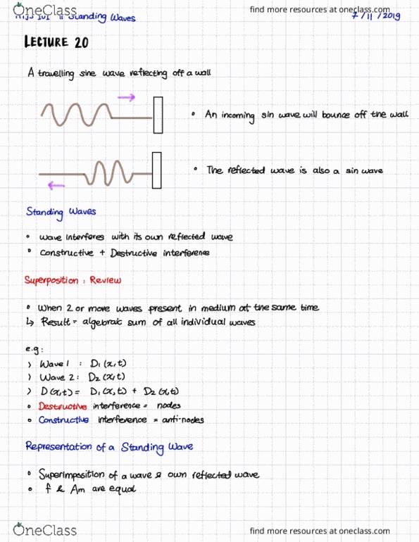 PHYS 101 Lecture Notes - Lecture 20: Standing Wave, Sine Wave, 2Pm cover image