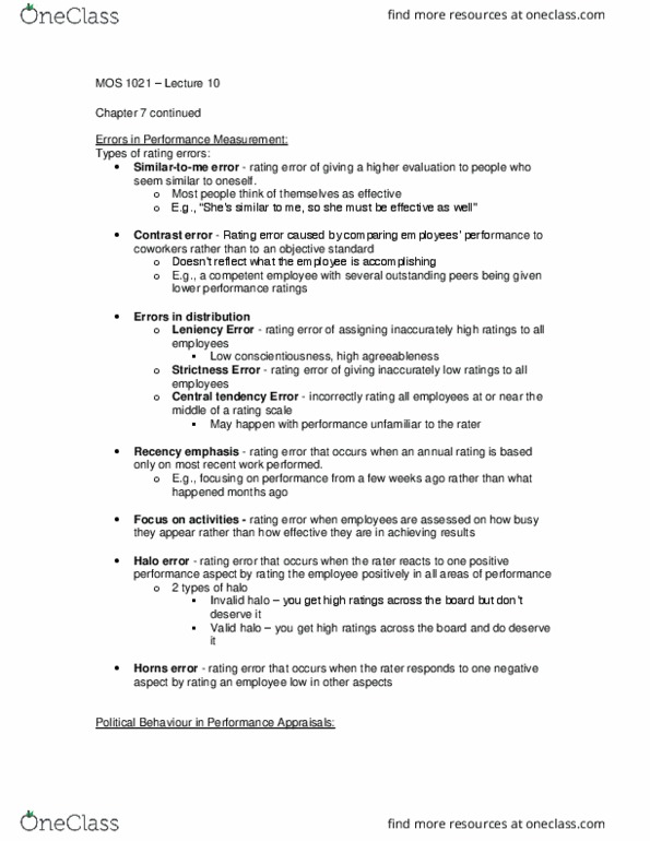 Management and Organizational Studies 1021A/B Lecture Notes - Lecture 10: Performance Appraisal, Central Tendency, Agreeableness thumbnail