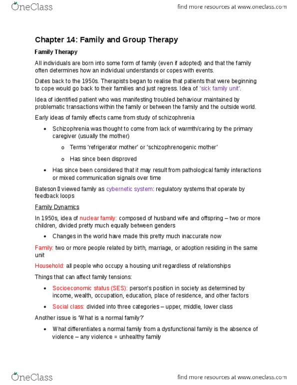 PSYC31H3 Chapter Notes - Chapter 14: Strategic Family Therapy, Psychoeducation, Psychodrama thumbnail