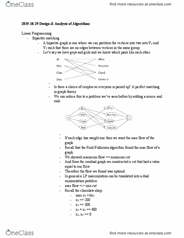 01:198:344 Lecture Notes - Lecture 15: Bipartite Graph, Maximum Flow Problem, Minimum Cut thumbnail
