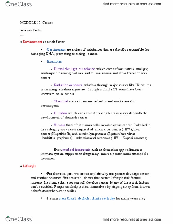NURSING 2PF3 Lecture Notes - Lecture 31: Epstein–Barr Virus, Cervical Cancer, Stomach Cancer thumbnail