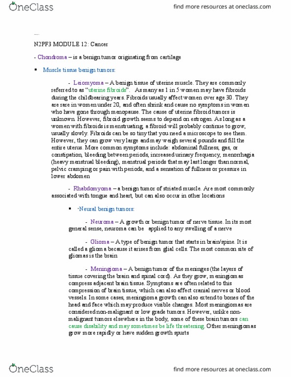 NURSING 2PF3 Lecture Notes - Lecture 34: Uterine Fibroid, Menorrhagia, Meningioma thumbnail