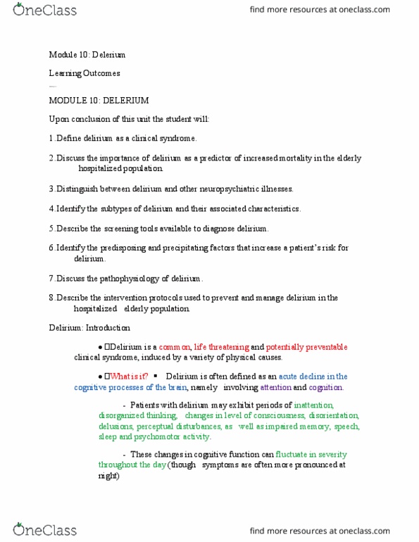 NURSING 2PF3 Chapter Notes - Chapter 13: Attention, Language Disorder, Dementia thumbnail