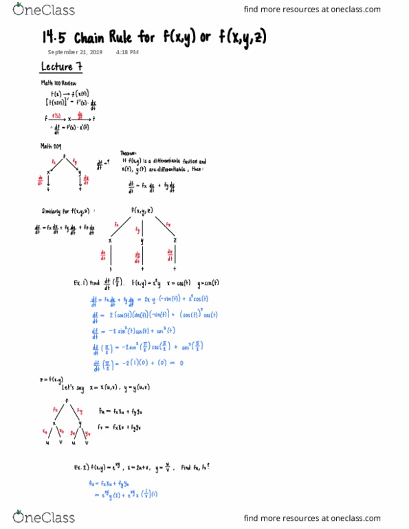 MATH209 Lecture 7: Chain Rule for f(x,y) or f(x,y,z) thumbnail