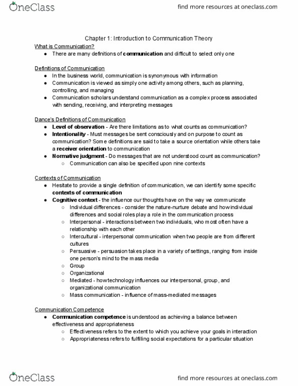 04:192:200 Lecture Notes - Lecture 1: Interpersonal Communication, Organizational Communication, Theory-Theory thumbnail