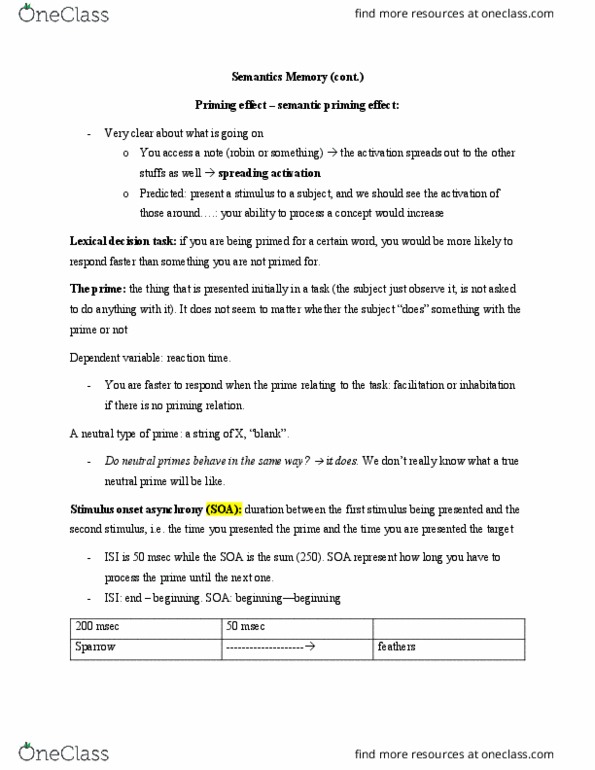 Psychology 2135 Lecture Notes - Lecture 13: University Of Manchester, Spreading Activation, Mental Chronometry thumbnail