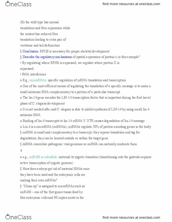 BIO380H5 Lecture Notes - Lecture 6: Antisense Rna, Microrna, Rna Interference thumbnail