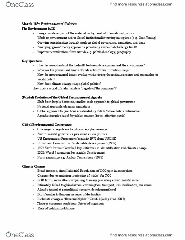 POL 2103 Lecture Notes - Lecture 14: Brundtland Commission, Environmental Governance, Environmental Politics thumbnail