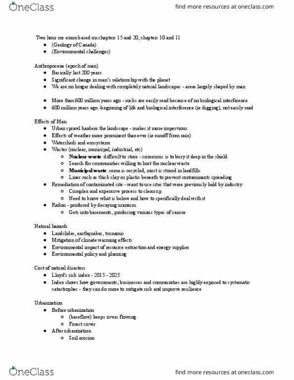 EESA06H3 Lecture Notes - Lecture 11: Urban Sprawl, Baseflow, Anthropocene thumbnail