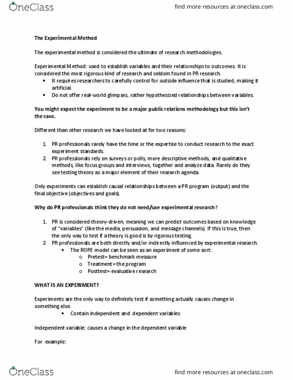 PR 664 Lecture Notes - Lecture 19: Dependent And Independent Variables, Crisis Management, Field Experiment thumbnail