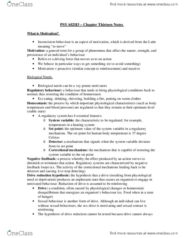 PSY100H1 Chapter Notes - Chapter 13: Glycogen, Homeostasis thumbnail