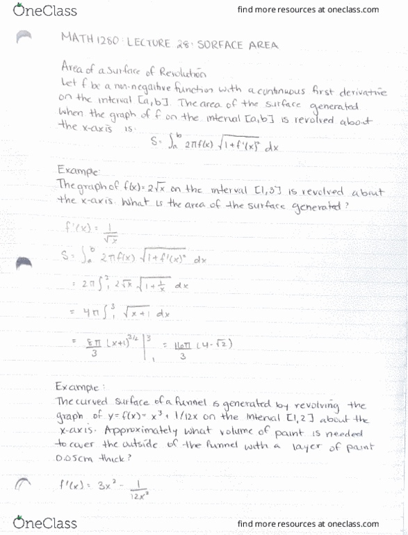 MATH 1280 Lecture 28: [SURFACE AREA] cover image