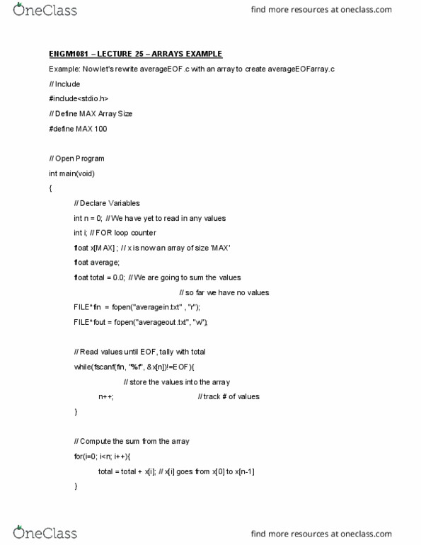 ENGM 1081 Lecture Notes - Lecture 25: For Loop cover image