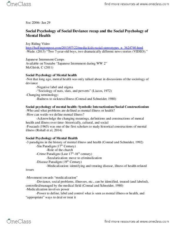 SOCIOL 2D06 Lecture Notes - Erving Goffman, Webmd, Medicalization thumbnail