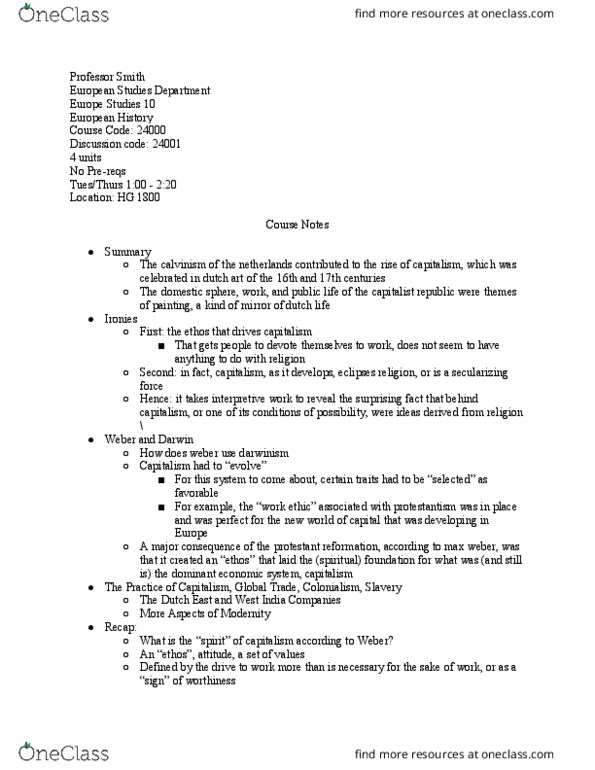 EURO ST 10 Lecture Notes - Lecture 17: Protestant Reformation, Protestantism, Calvinism thumbnail