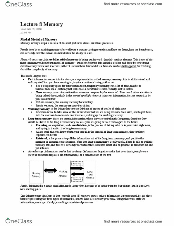 PSYB55H3 Lecture Notes - Lecture 8: Long-Term Memory, Echoic Memory, Iconic Memory thumbnail