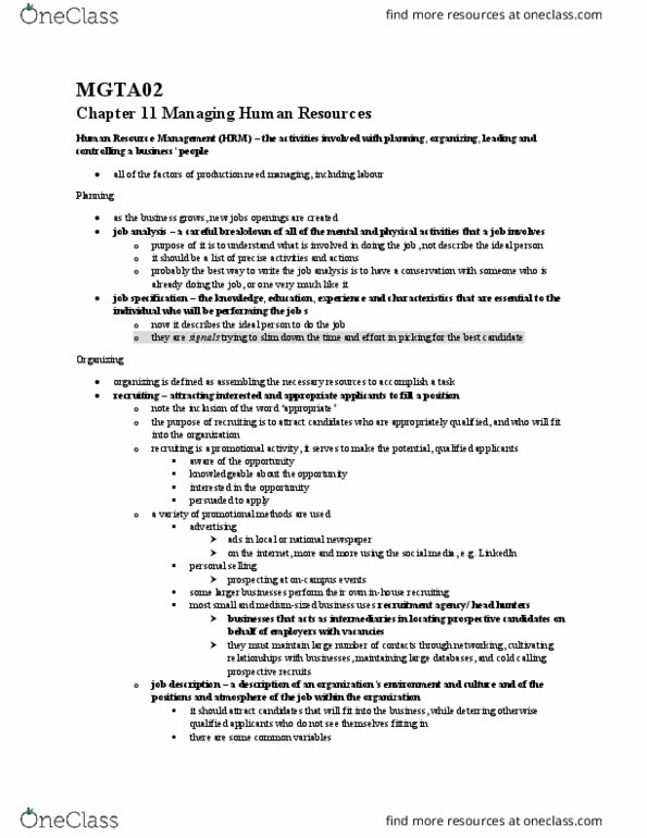 MGTA02H3 Chapter Notes - Chapter 11: Job Analysis, Job Performance, Linkedin thumbnail