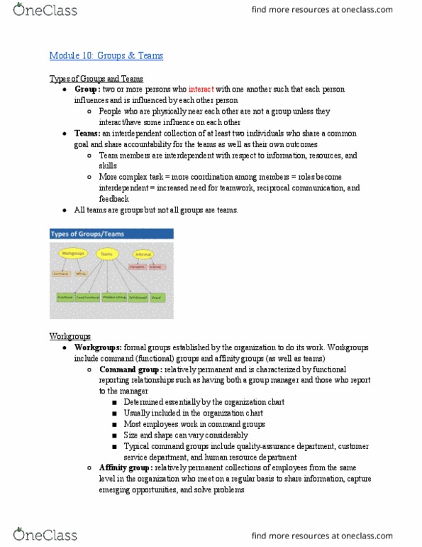 BUAD309 Chapter Notes - Chapter 7: Affinity Group, Shared Belief, Specific Performance thumbnail