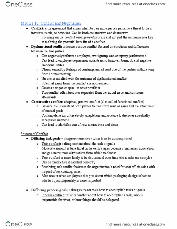 BUAD309 Chapter Notes - Chapter 10: Conflict Management, Absenteeism, Alternative Dispute Resolution thumbnail