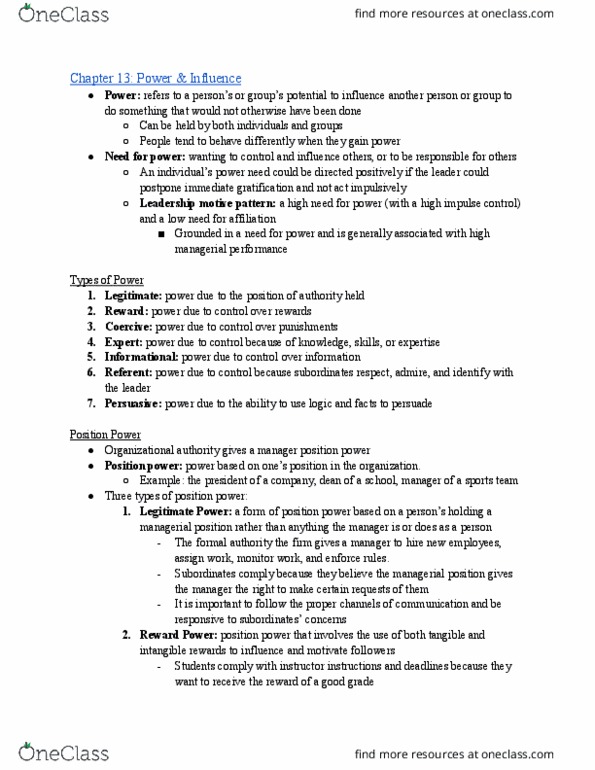 BUAD309 Chapter Notes - Chapter 13: Assertiveness, Wield, Becky Mode thumbnail