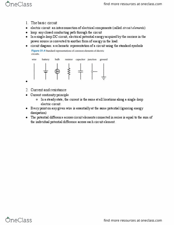 PHYS 122 Chapter Notes - Chapter 31: Electrical Network, Circuit Diagram, Continuity Equation thumbnail