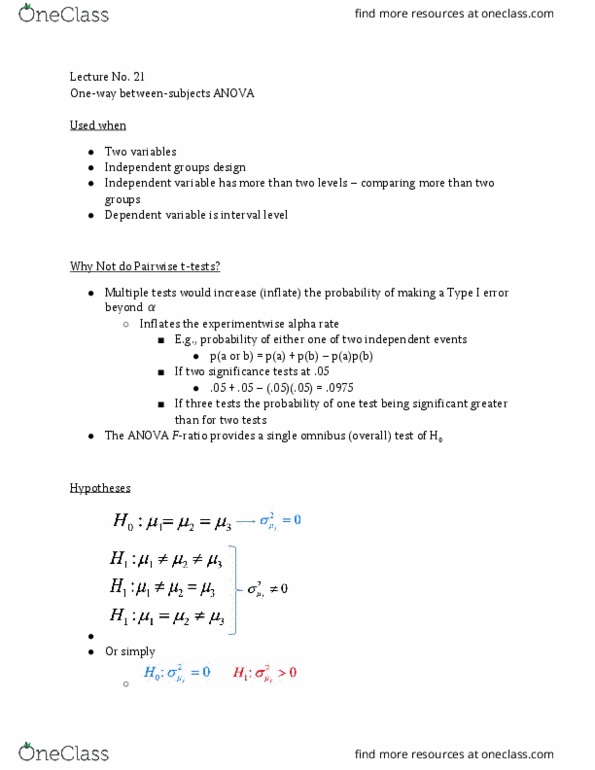 PSYC 260 Lecture Notes - Lecture 21: Type I And Type Ii Errors, Dependent And Independent Variables thumbnail