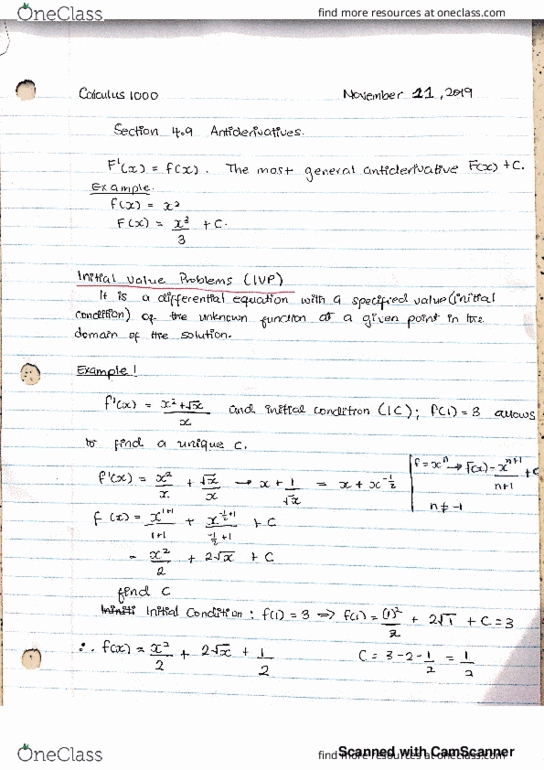 Calculus 1000A/B Lecture 39: Antiderivatives-(Initial Value Problems) cover image