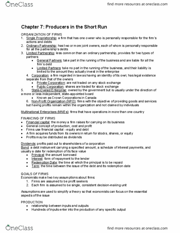 ECON 1100 Chapter Notes - Chapter 7: Financial Capital, Privately Held Company, Fixed Cost thumbnail