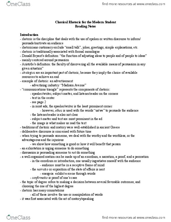 ENG205H1 Chapter Notes -Epideictic, Hortative, Syllogism thumbnail