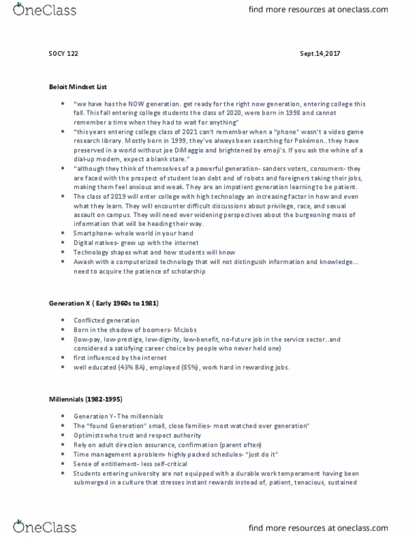 SOCY 122 Lecture Notes - Lecture 2: Joe Dimaggio, Mcjob, Time Management thumbnail