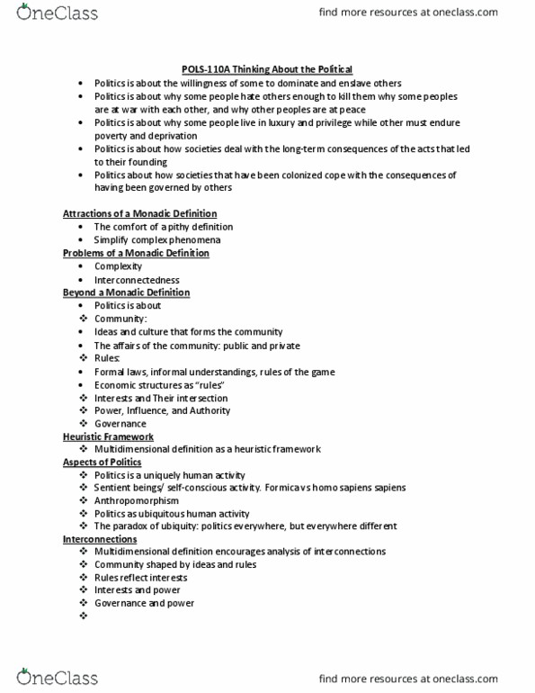 POLS 110 Lecture Notes - Lecture 3: Human Taxonomy, Anthropomorphism thumbnail