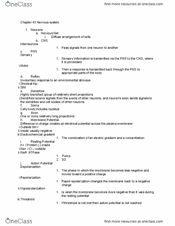 BISC208 Lecture Notes - Lecture 21: Cell Membrane, Membrane Potential, Resting Potential thumbnail