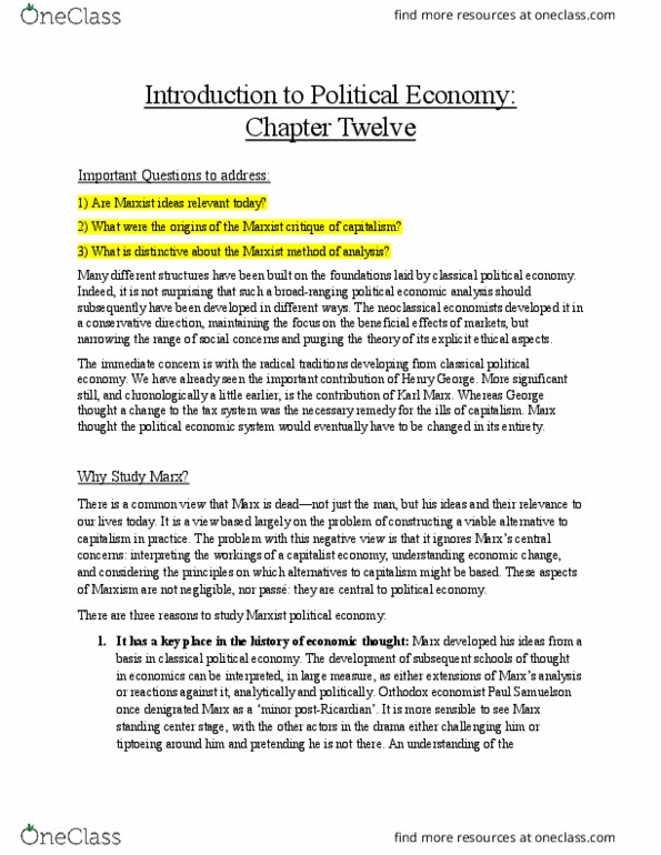 ECON 105 Chapter Notes - Chapter 12: Paul Samuelson, Joint-Stock Company, Class Conflict thumbnail