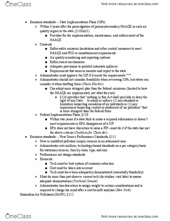 LAW 616 Lecture Notes - Lecture 9: New Source Performance Standard, Emission Standard, National Mining Association thumbnail