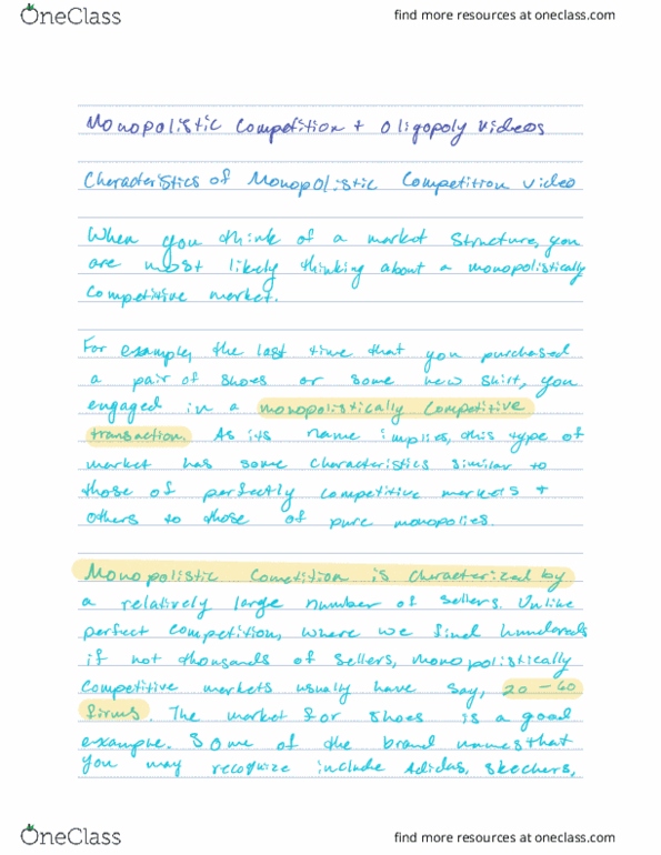 ECON 2001.01 Lecture Notes - Lecture 12: Monopolistic Competition, Perfect Competition, Oligopoly thumbnail