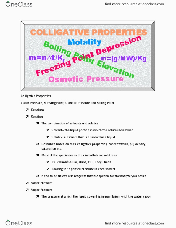 MEDT 340 Lecture Notes - Lecture 5: Colligative Properties, Vaporization, Analyte thumbnail