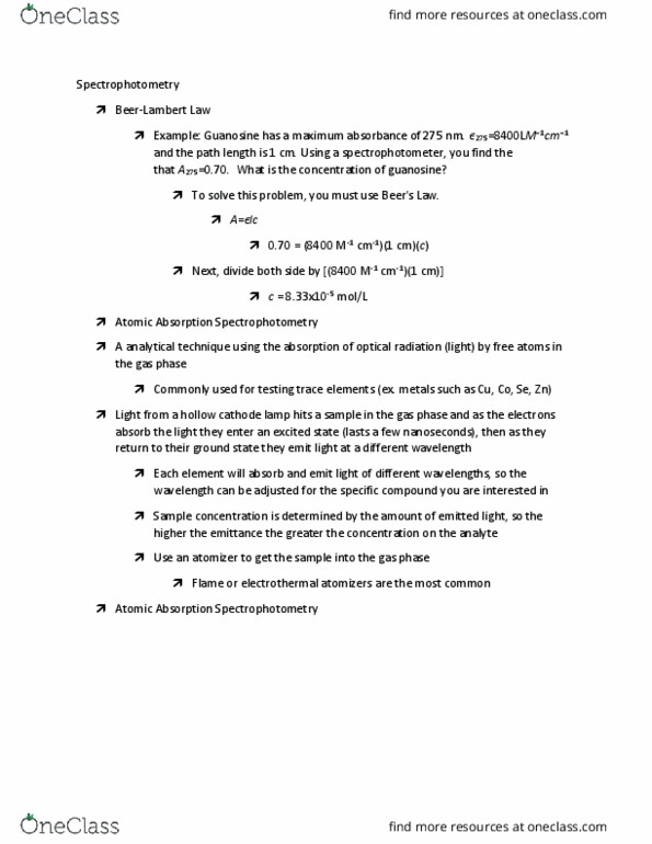 MEDT 340 Lecture Notes - Lecture 18: Atomic Absorption Spectroscopy, Guanosine, Spectrophotometry thumbnail