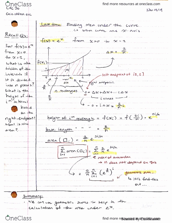 Calculus 1000A/B Lecture 41: Area under a curve cont'd thumbnail