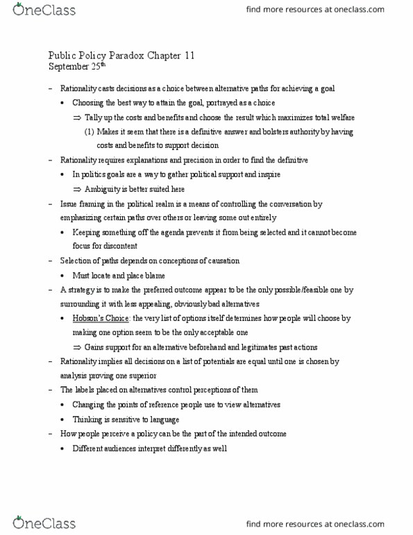 POLS 139 Chapter Notes - Chapter 11: Public Policy Paradox: Rationality, Deontological Ethics thumbnail