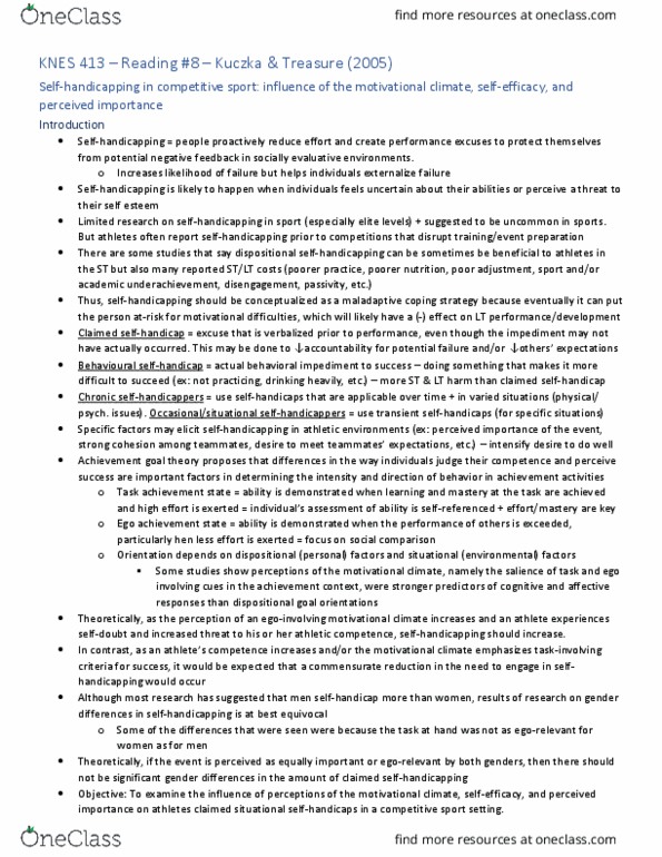 KNES 413 Chapter Notes - Chapter 8: Social Comparison Theory, Data Analysis thumbnail