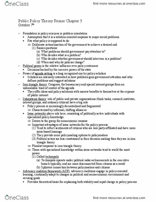 POLS 139 Chapter Notes - Chapter 5: Public Policy Theory Primer: Policy Sciences thumbnail