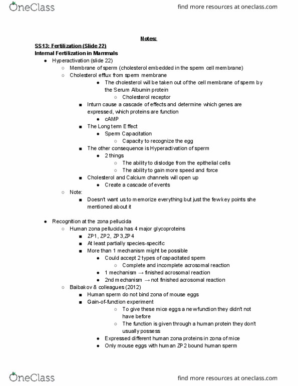 BIO380H5 Lecture Notes - Lecture 15: Zona Pellucida, Acrosome Reaction, Acrosome thumbnail