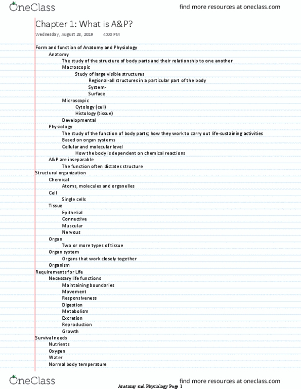 BIOL 135 Lecture Notes - Lecture 1: Histology, Digestion, Organism thumbnail