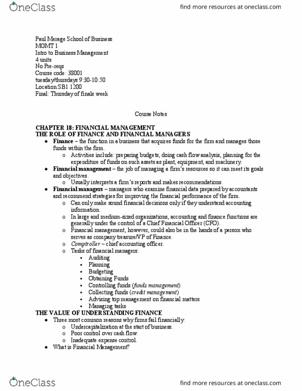 MGMT 1 Lecture Notes - Lecture 42: Merage Family, Cash Flow, Financial Plan thumbnail