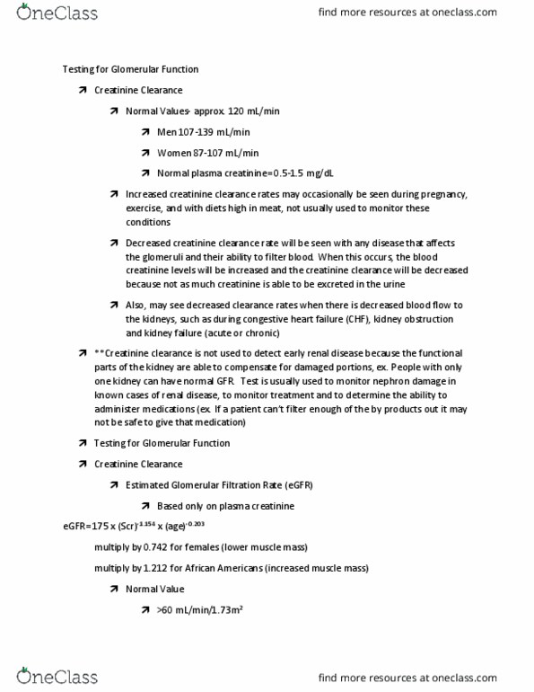 MEDT 301 Lecture Notes - Lecture 1: Renal Function, Creatinine, Reabsorption thumbnail