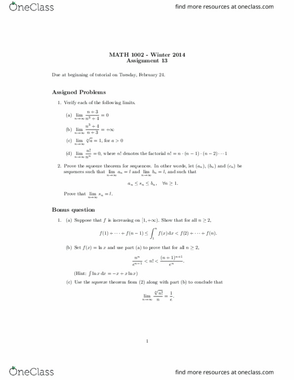 MATH 1002 Lecture Notes - Lecture 13: Squeeze Theorem, Limit Of A Sequence thumbnail