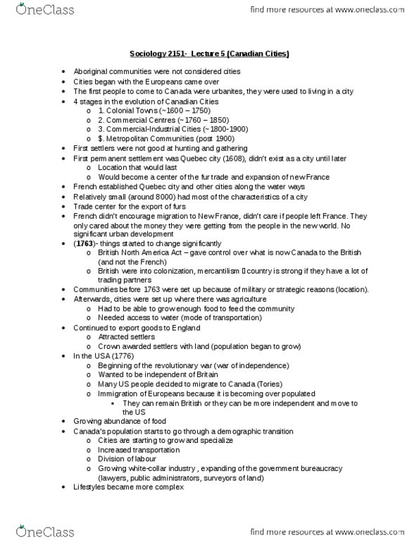 Sociology 2151A/B Lecture Notes - Lecture 5: Demographic Transition thumbnail