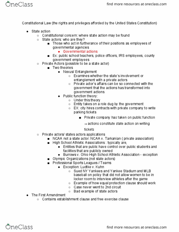 KINS 3420 Lecture Notes - Lecture 18: Free Exercise Clause, Equal Protection Clause, Major League Baseball thumbnail