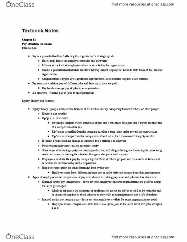 MGT 352 Chapter Notes - Chapter 11: Equity Theory, Job Evaluation, Theory-Theory thumbnail